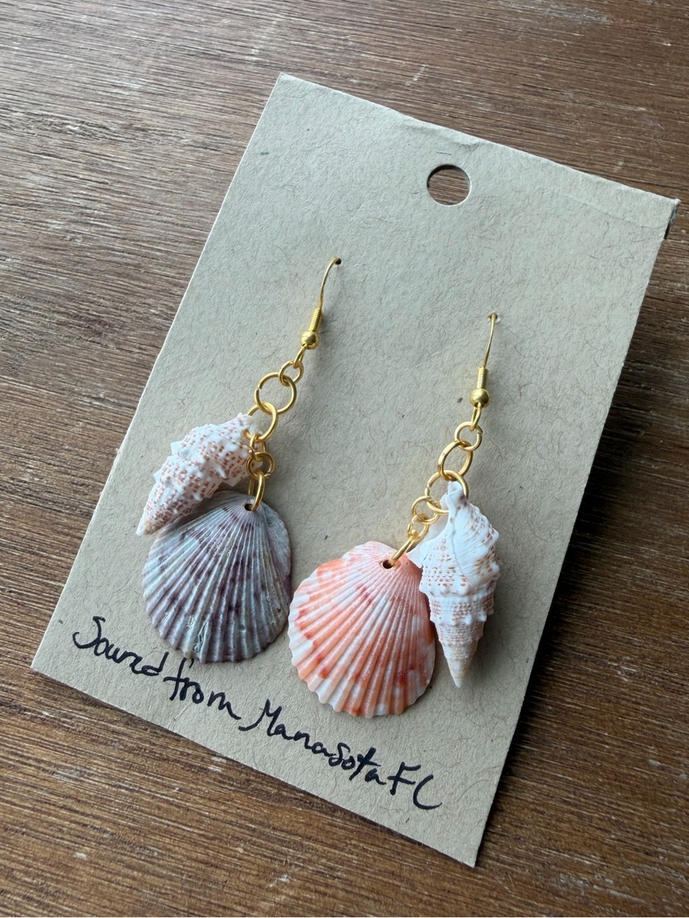 Bohemian Cerith & Calico Scallop Odessa Seashell Dangle Earrings ~ Handmade - Picture 2 of 2